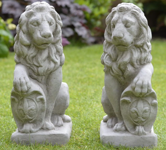 Concrete Made High Quality Lion Lions With Shields Pair Hand Cast Garden Ornaments Outdoor Statue Sculpture Home Decor Singh Set of 2