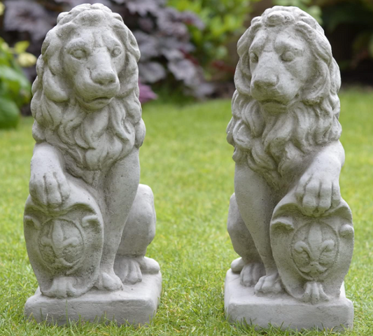 Concrete Made High Quality Lion Lions With Shields Pair Hand Cast Garden Ornaments Outdoor Statue Sculpture Home Decor Singh Set of 2