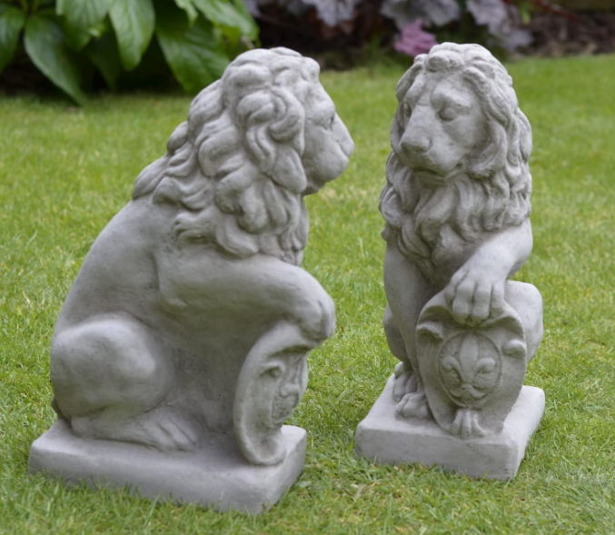 Concrete Made High Quality Lion Lions With Shields Pair Hand Cast Garden Ornaments Outdoor Statue Sculpture Home Decor Singh Set of 2