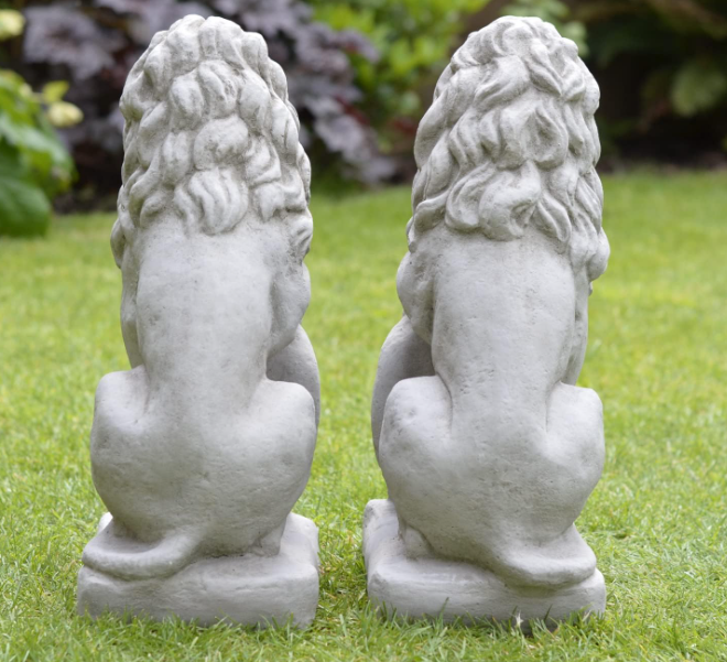 Concrete Made High Quality Lion Lions With Shields Pair Hand Cast Garden Ornaments Outdoor Statue Sculpture Home Decor Singh Set of 2