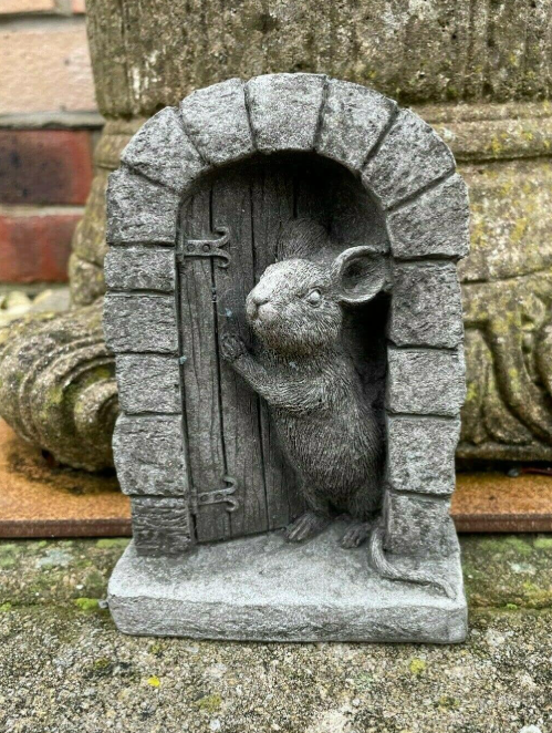 High Quality Discount Garden Statues Mouse Door Stone Statue | Garden Outdoor Home Tree Animal Decoration Ornament Mice, Grey