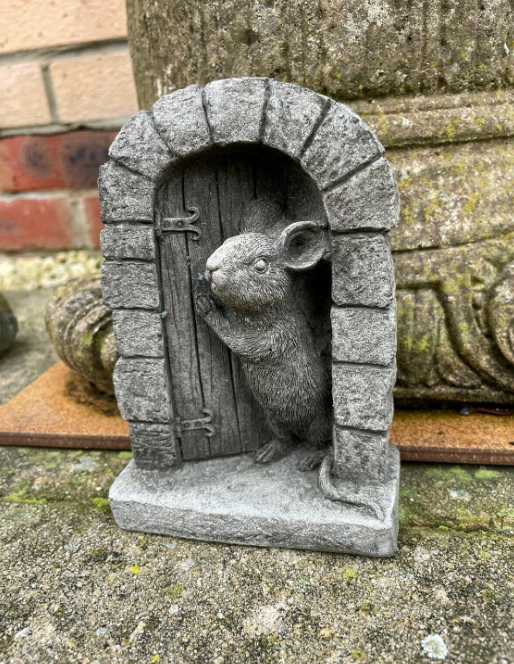 High Quality Discount Garden Statues Mouse Door Stone Statue | Garden Outdoor Home Tree Animal Decoration Ornament Mice, Grey