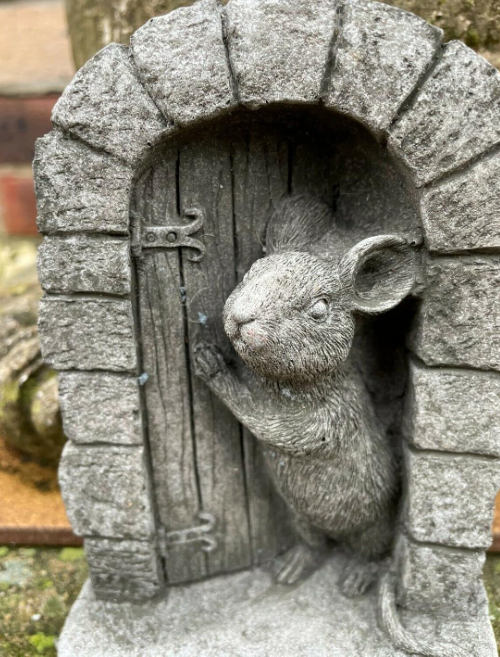High Quality Discount Garden Statues Mouse Door Stone Statue | Garden Outdoor Home Tree Animal Decoration Ornament Mice, Grey